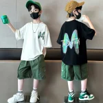 Teen Boys Clothing Set Summer Letter Short Sleeve