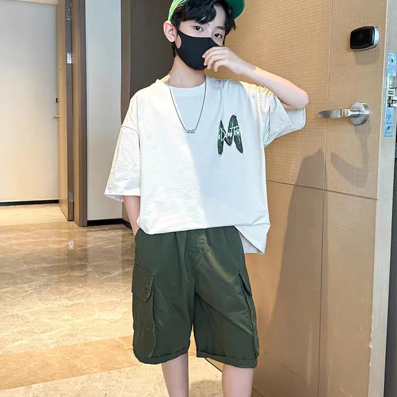 Teen Boys Clothing Set Summer Letter Short Sleeve - Image 5
