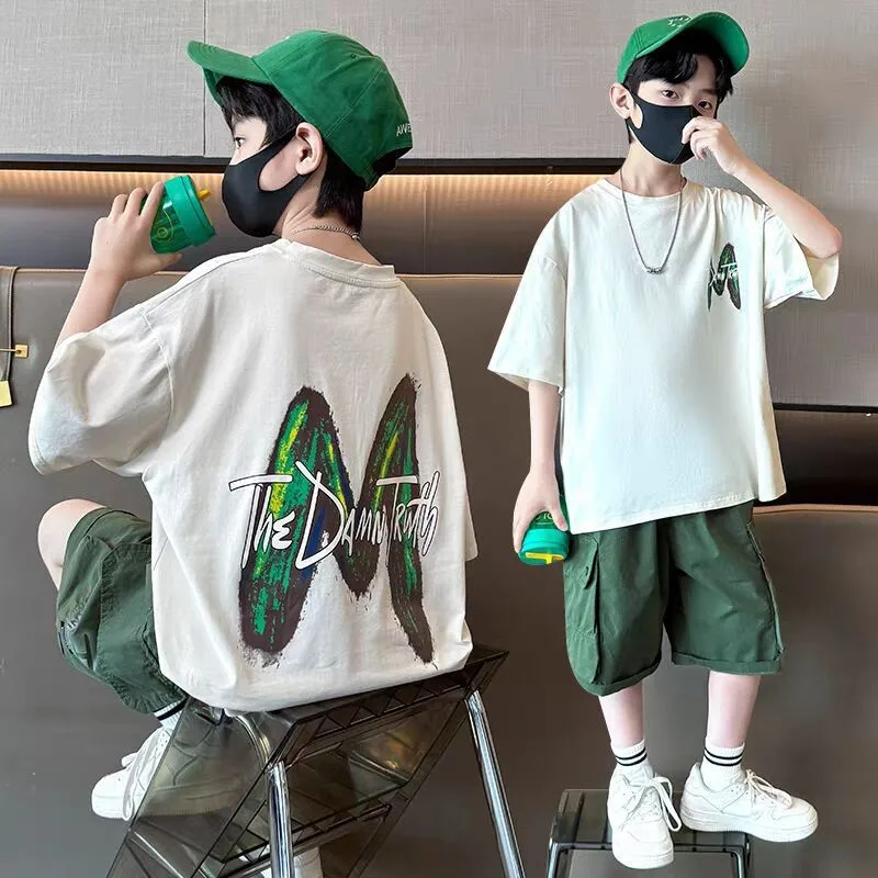 Teen Boys Clothing Set Summer Letter Short Sleeve - Image 3