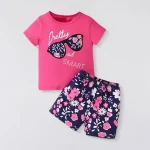 Girls Clothing Set Short Sleeve Floral Print
