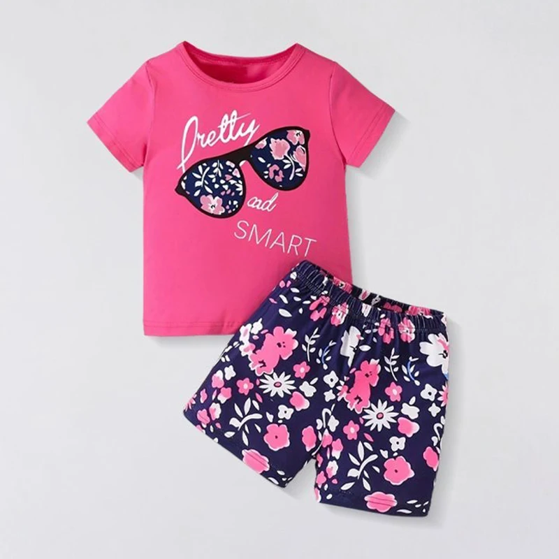 Girls Clothing Set Short Sleeve Floral Print Girls Clothing Set Short Sleeve Floral Print