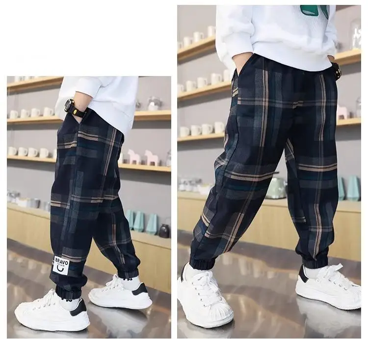 Boys Cotton Plaid Sweatpants