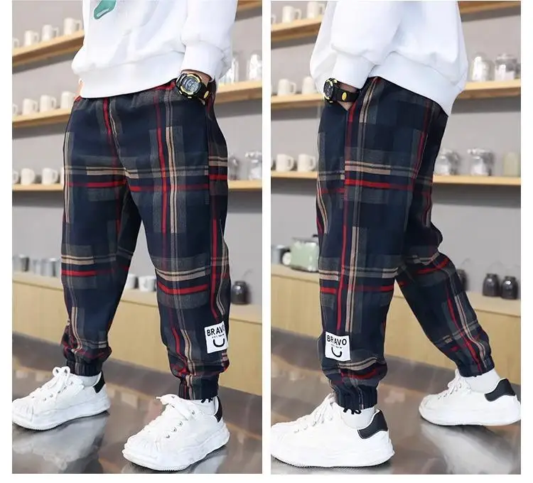 Boys Cotton Plaid Sweatpants