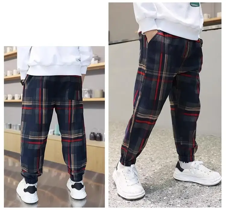 Boys Cotton Plaid Sweatpants