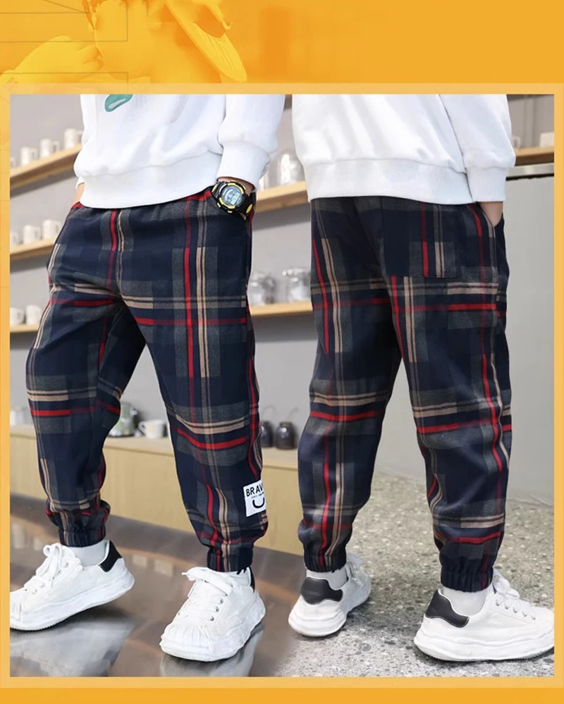 Boys Cotton Plaid Sweatpants