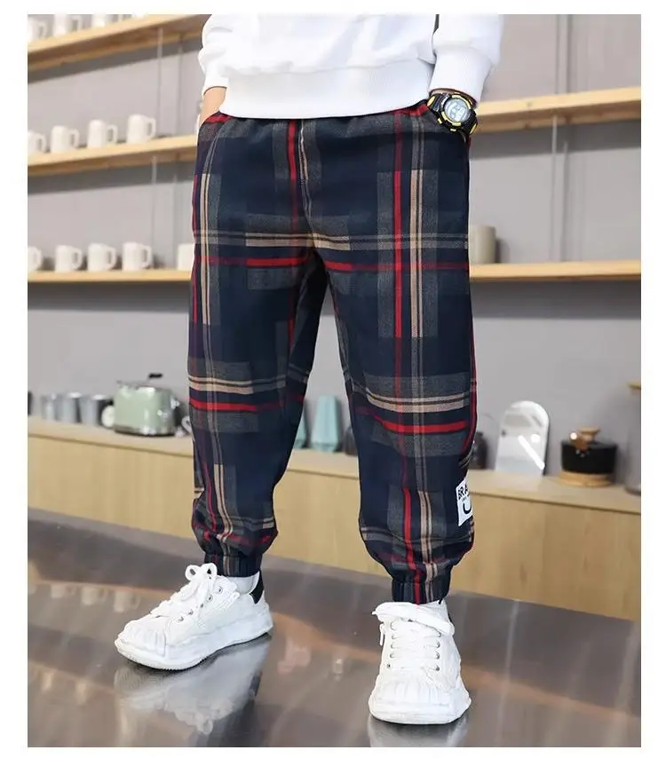Boys Cotton Plaid Sweatpants