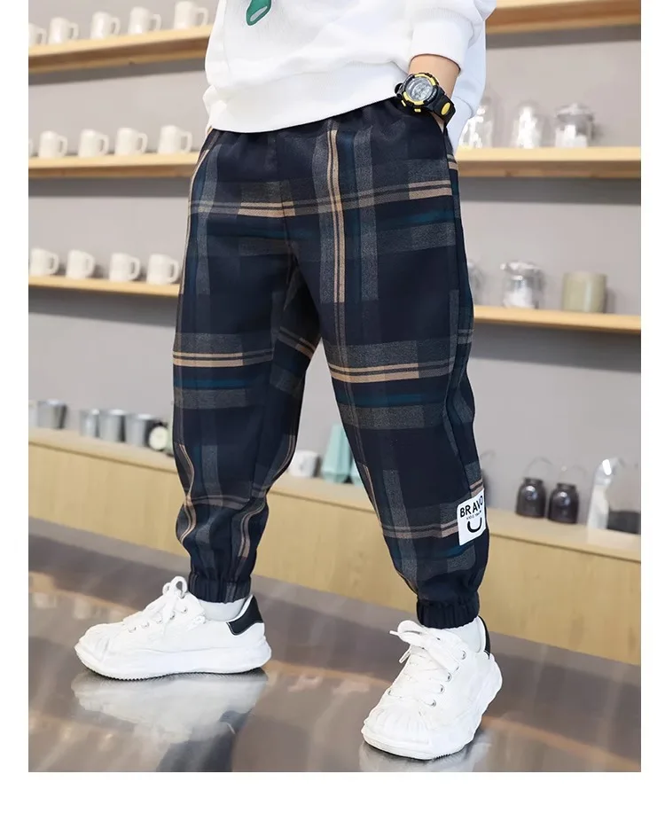 Boys Cotton Plaid Sweatpants