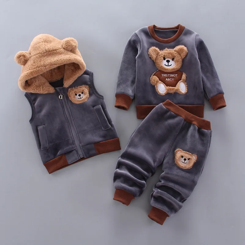 Baby Clothes Sets Thick Fleece Cartoon Bear Suit Baby Clothes Sets Thick Fleece Cartoon Bear Suit