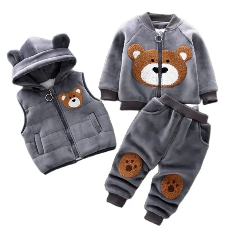 Baby Clothes Sets Thick Fleece Cartoon Bear Suit - Image 2