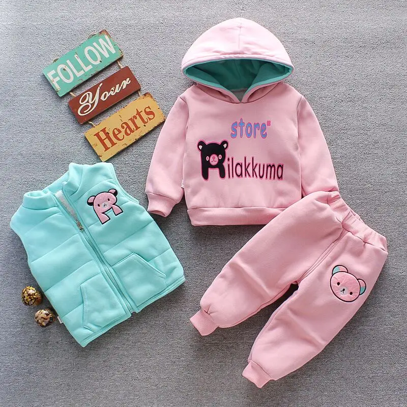 Baby Clothes Sets Thick Fleece Cartoon Bear Suit - Image 4