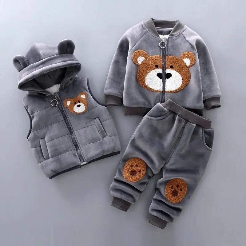 Baby Clothes Sets Thick Fleece Cartoon Bear Suit - Image 6