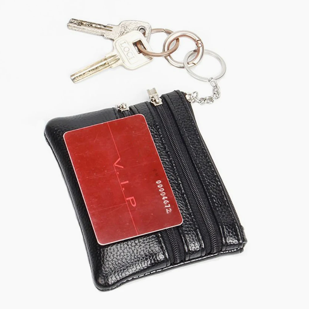 PU Leather Portable Money Coin Purse with Key Ring Waterproof Pocket Purse Zipper Wear-resistant Credit Card Holoder Man Women