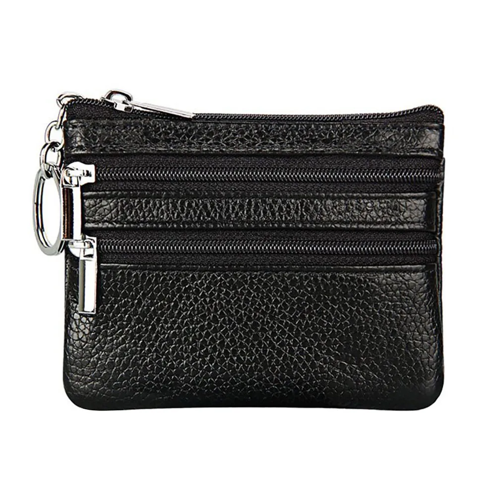 PU Leather Portable Money Coin Purse with Key Ring Waterproof Pocket Purse Zipper Wear-resistant Credit Card Holoder Man Women