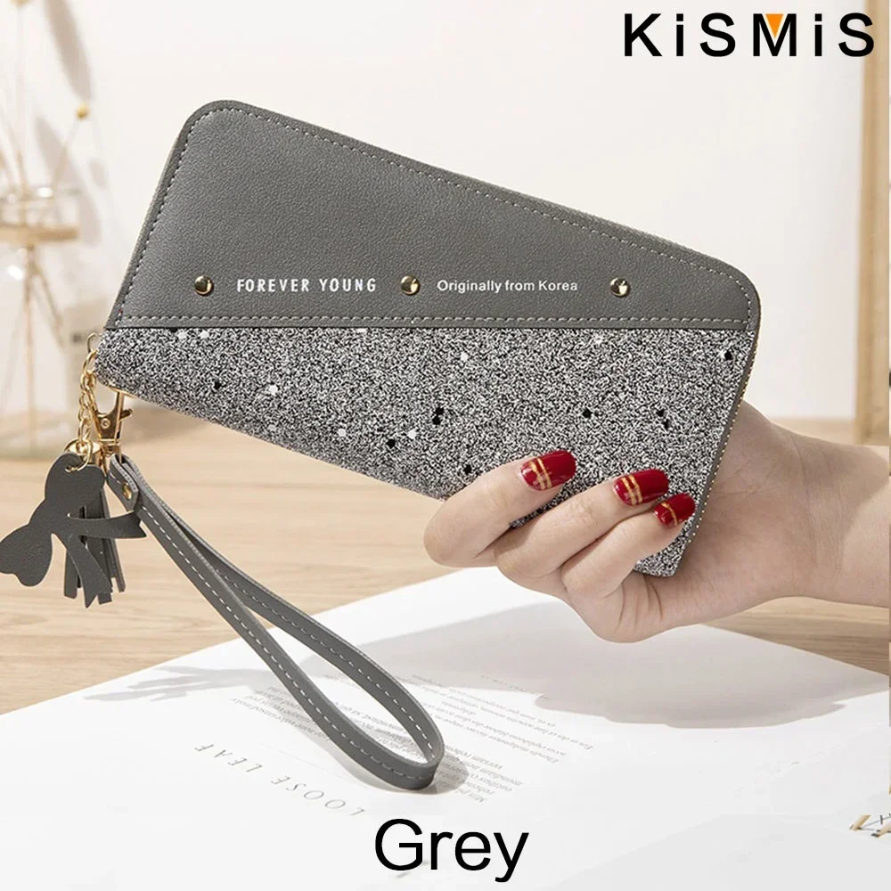 KISMIS Women's Wallets Fashion Long Leather Wallets Large Capacity Buckle Zipper Clutches Fashion Multi-Card Wallets Zipper