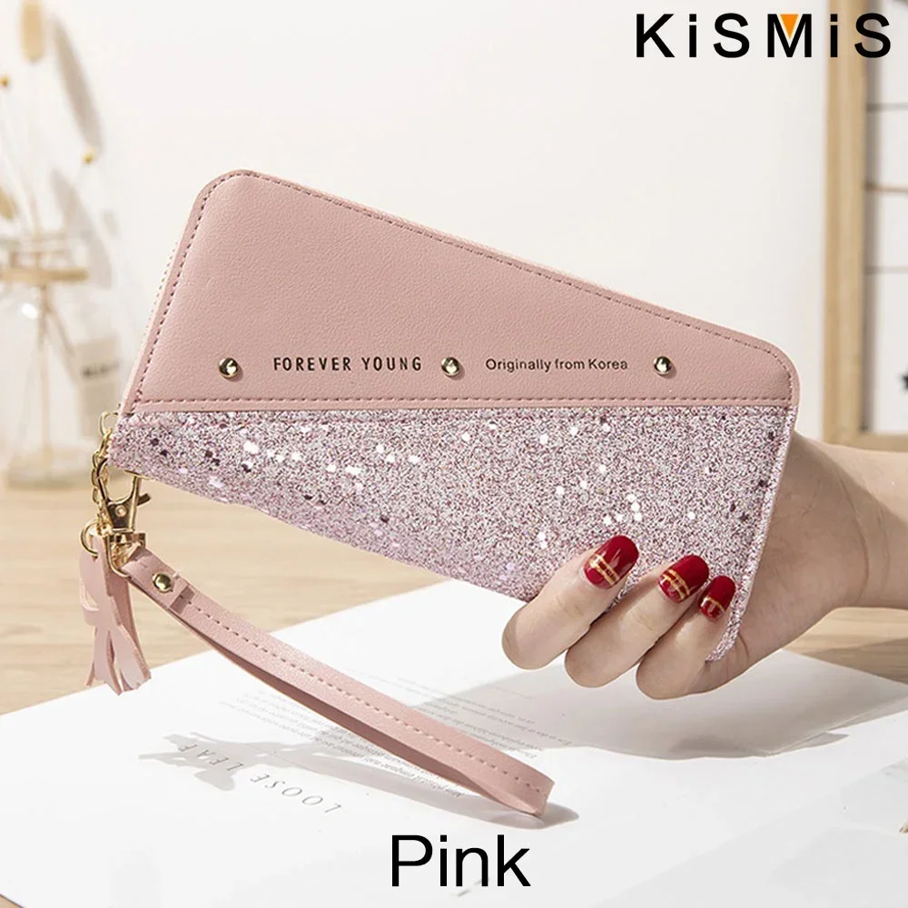 KISMIS Women's Wallets Fashion Long Leather Wallets Large Capacity Buckle Zipper Clutches Fashion Multi-Card Wallets Zipper