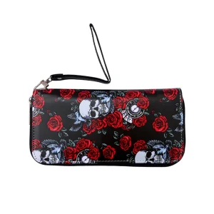 Colorful Skull Long Wallet Vintage Skull Print Women's Clutch Bag