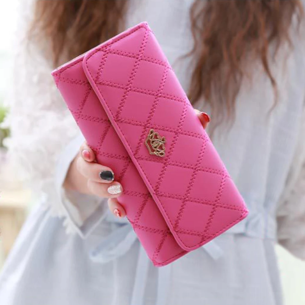 Women PU Leather Long Wallet Diamond Pattern Purse Large Capacity Card Holder Crown Buckle Ladies Phone Bag Girls Gifts Women PU Leather Long Wallet Diamond Pattern Purse Large Capacity Card Holder Crown Buckle Ladies Phone Bag Girls Gifts