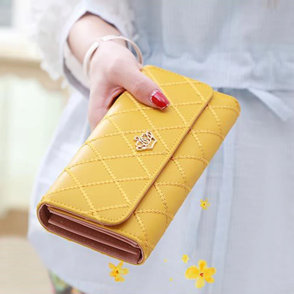 Women PU Leather Long Wallet Diamond Pattern Purse Large Capacity Card Holder Crown Buckle Ladies Phone Bag Girls Gifts Women PU Leather Long Wallet Diamond Pattern Purse Large Capacity Card Holder Crown Buckle Ladies Phone Bag Girls Gifts