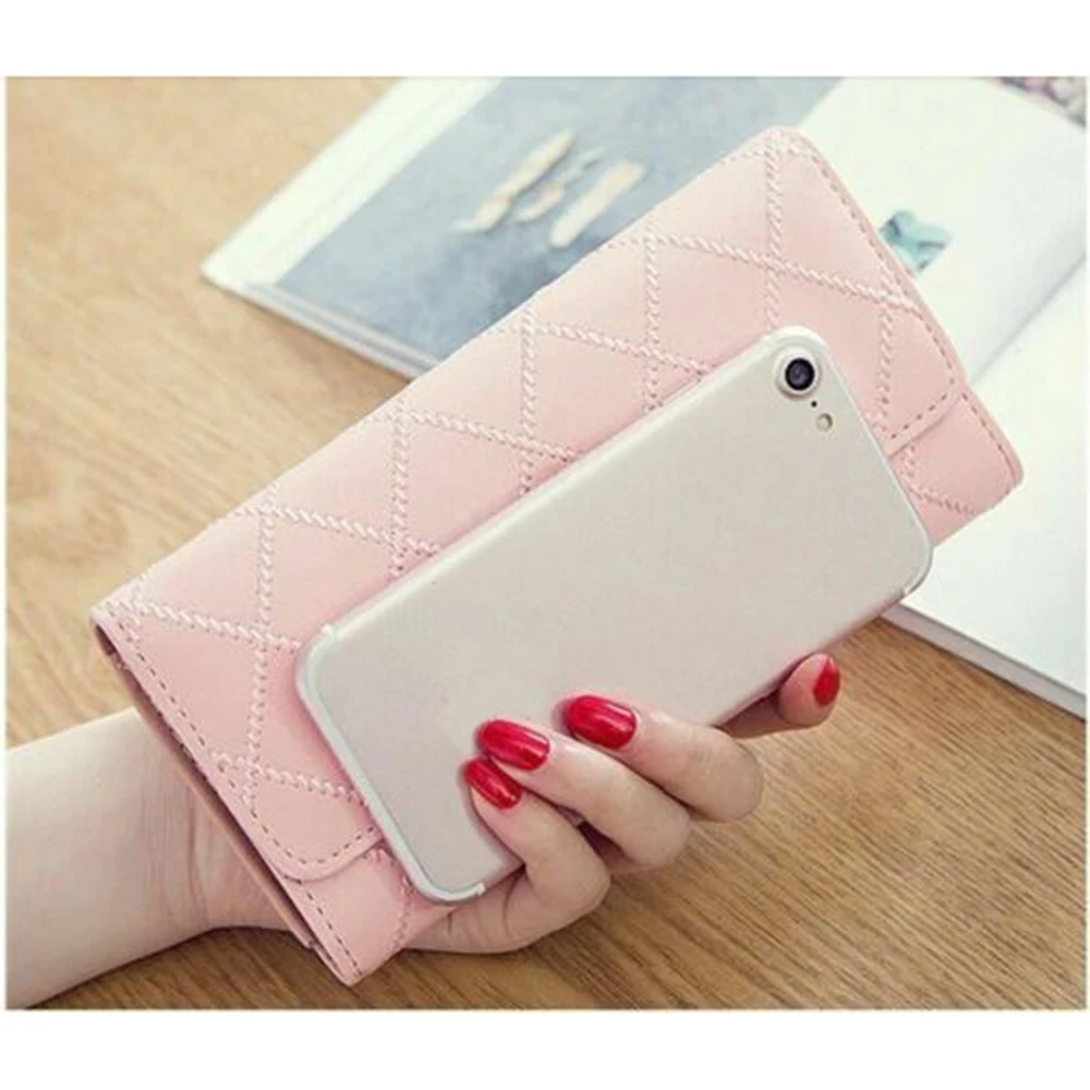 Women PU Leather Long Wallet Diamond Pattern Purse Large Capacity Card Holder Crown Buckle Ladies Phone Bag Girls Gifts - Image 3