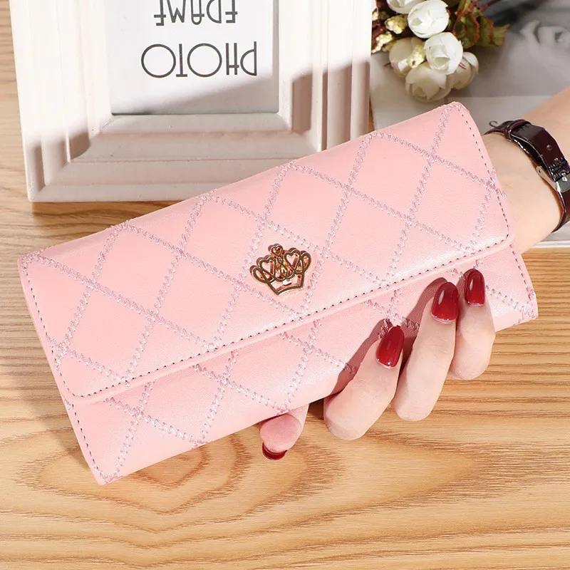 Women PU Leather Long Wallet Diamond Pattern Purse Large Capacity Card Holder Crown Buckle Ladies Phone Bag Girls Gifts Women PU Leather Long Wallet Diamond Pattern Purse Large Capacity Card Holder Crown Buckle Ladies Phone Bag Girls Gifts