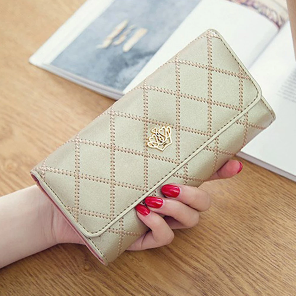 Women PU Leather Long Wallet Diamond Pattern Purse Large Capacity Card Holder Crown Buckle Ladies Phone Bag Girls Gifts Women PU Leather Long Wallet Diamond Pattern Purse Large Capacity Card Holder Crown Buckle Ladies Phone Bag Girls Gifts