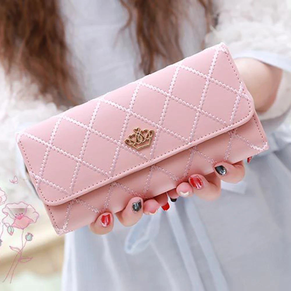 Women PU Leather Long Wallet Diamond Pattern Purse Large Capacity Card Holder Crown Buckle Ladies Phone Bag Girls Gifts Women PU Leather Long Wallet Diamond Pattern Purse Large Capacity Card Holder Crown Buckle Ladies Phone Bag Girls Gifts