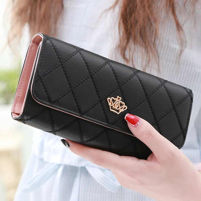Women PU Leather Long Wallet Diamond Pattern Purse Large Capacity Card Holder Crown Buckle Ladies Phone Bag Girls Gifts Women PU Leather Long Wallet Diamond Pattern Purse Large Capacity Card Holder Crown Buckle Ladies Phone Bag Girls Gifts
