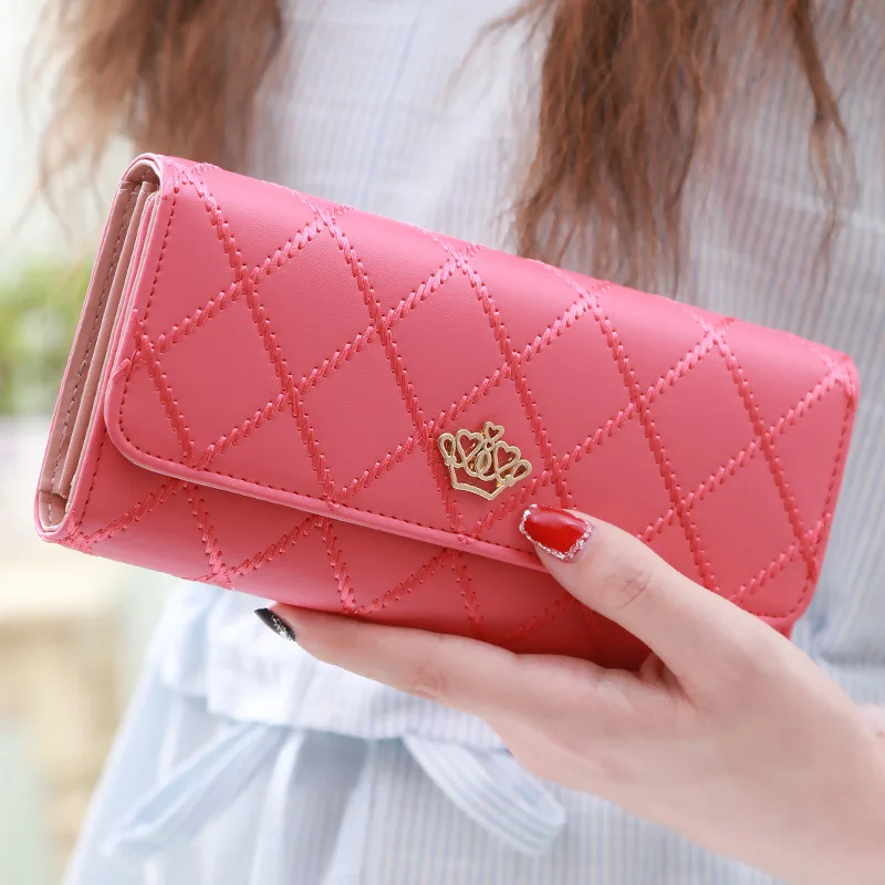 Women PU Leather Long Wallet Diamond Pattern Purse Large Capacity Card Holder Crown Buckle Ladies Phone Bag Girls Gifts Women PU Leather Long Wallet Diamond Pattern Purse Large Capacity Card Holder Crown Buckle Ladies Phone Bag Girls Gifts