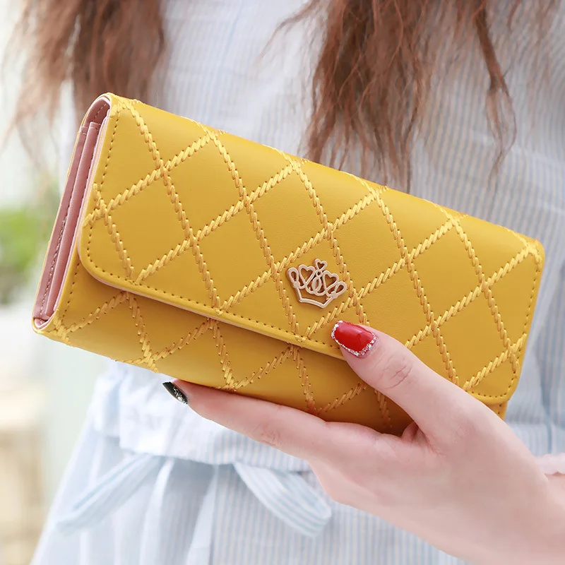 Women PU Leather Long Wallet Diamond Pattern Purse Large Capacity Card Holder Crown Buckle Ladies Phone Bag Girls Gifts Women PU Leather Long Wallet Diamond Pattern Purse Large Capacity Card Holder Crown Buckle Ladies Phone Bag Girls Gifts
