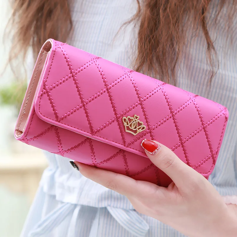 Women PU Leather Long Wallet Diamond Pattern Purse Large Capacity Card Holder Crown Buckle Ladies Phone Bag Girls Gifts Women PU Leather Long Wallet Diamond Pattern Purse Large Capacity Card Holder Crown Buckle Ladies Phone Bag Girls Gifts