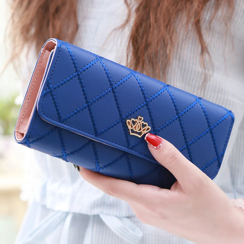Women PU Leather Long Wallet Diamond Pattern Purse Large Capacity Card Holder Crown Buckle Ladies Phone Bag Girls Gifts Women PU Leather Long Wallet Diamond Pattern Purse Large Capacity Card Holder Crown Buckle Ladies Phone Bag Girls Gifts
