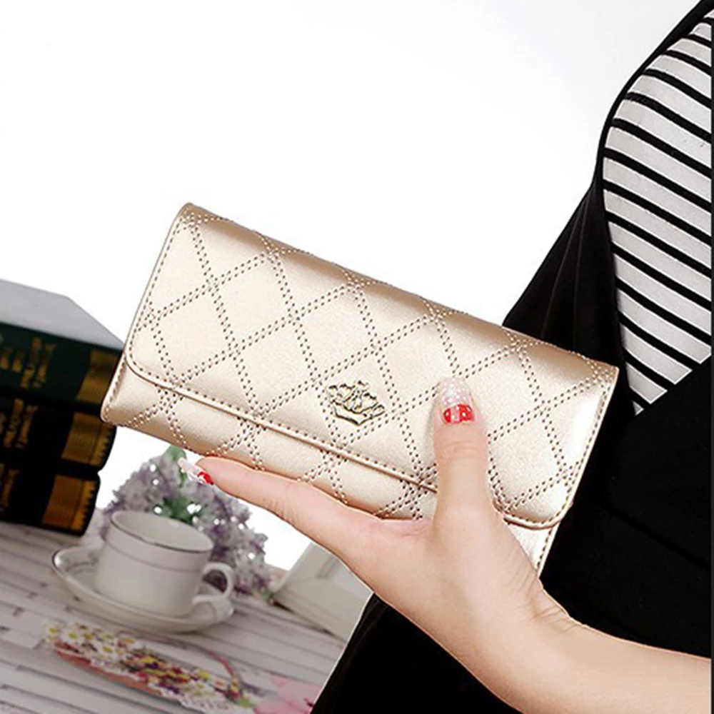 Women PU Leather Long Wallet Diamond Pattern Purse Large Capacity Card Holder Crown Buckle Ladies Phone Bag Girls Gifts Women PU Leather Long Wallet Diamond Pattern Purse Large Capacity Card Holder Crown Buckle Ladies Phone Bag Girls Gifts