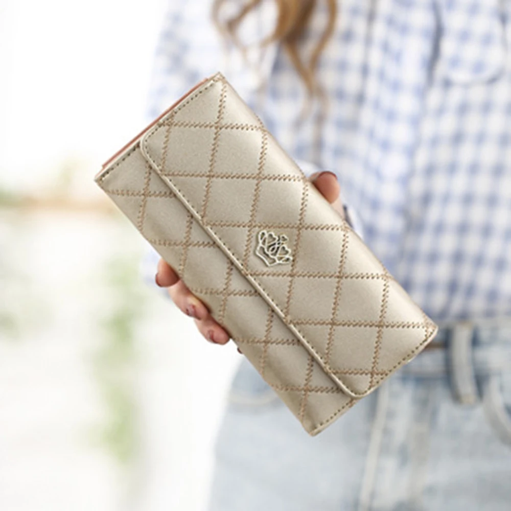 Women PU Leather Long Wallet Diamond Pattern Purse Large Capacity Card Holder Crown Buckle Ladies Phone Bag Girls Gifts - Image 2