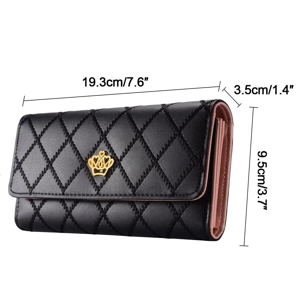 Women PU Leather Long Wallet Diamond Pattern Purse Large Capacity Card Holder Crown Buckle Ladies Phone Bag Girls Gifts - Image 6