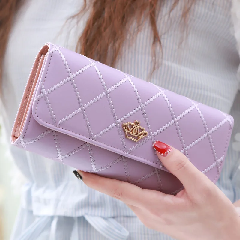 Women PU Leather Long Wallet Diamond Pattern Purse Large Capacity Card Holder Crown Buckle Ladies Phone Bag Girls Gifts Women PU Leather Long Wallet Diamond Pattern Purse Large Capacity Card Holder Crown Buckle Ladies Phone Bag Girls Gifts