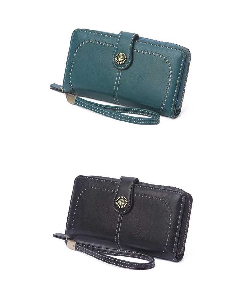 Vintage Large Capacity Women's Purse, Monochromatic, Multi-card, Long Wallet, Multi-function Zipper Strap, Wrist Strap, New