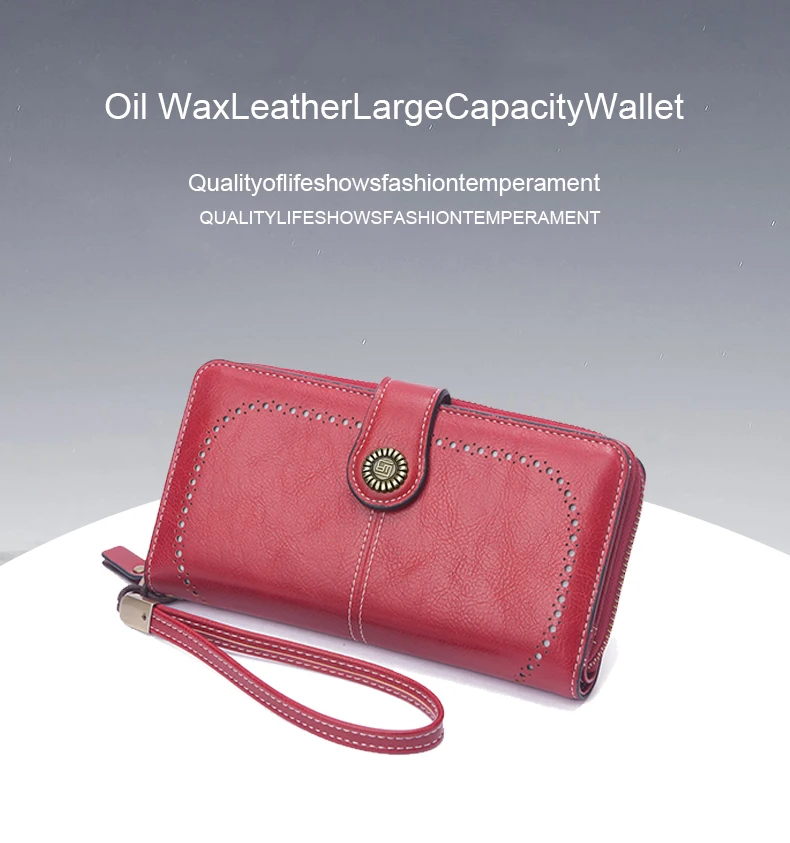 Vintage Large Capacity Women's Purse, Monochromatic, Multi-card, Long Wallet, Multi-function Zipper Strap, Wrist Strap, New