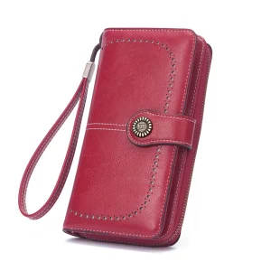 Vintage Large Capacity Women's Purse, Monochromatic, Multi-card, Long Wallet, Multi-function Zipper Strap, Wrist Strap, New