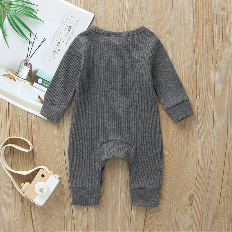 Newborn Baby Full Sleeve Rib Cotton Romper Playsuit Jumpsuit