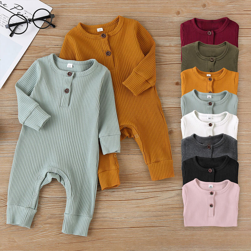 Newborn Baby Full Sleeve Rib Cotton Romper Playsuit Jumpsuit