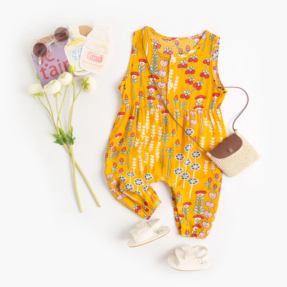 Baby Girls Sleeveless Cotton Romper