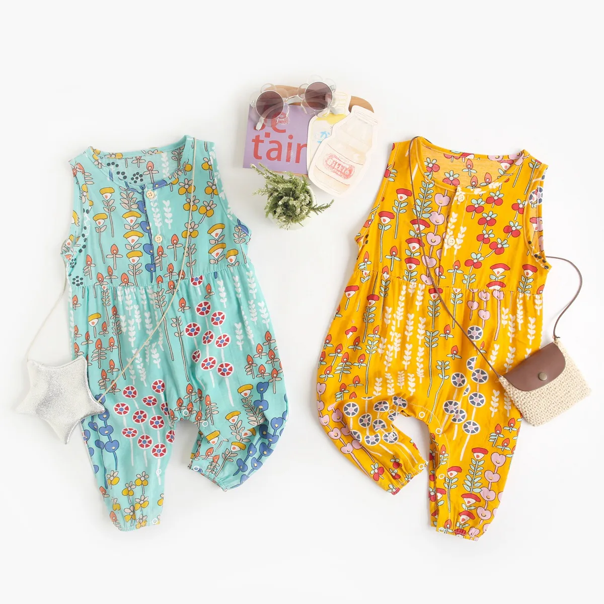 Baby Girls Sleeveless Cotton Romper