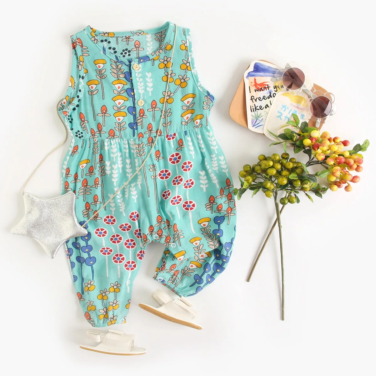 Baby Girls Sleeveless Cotton Romper