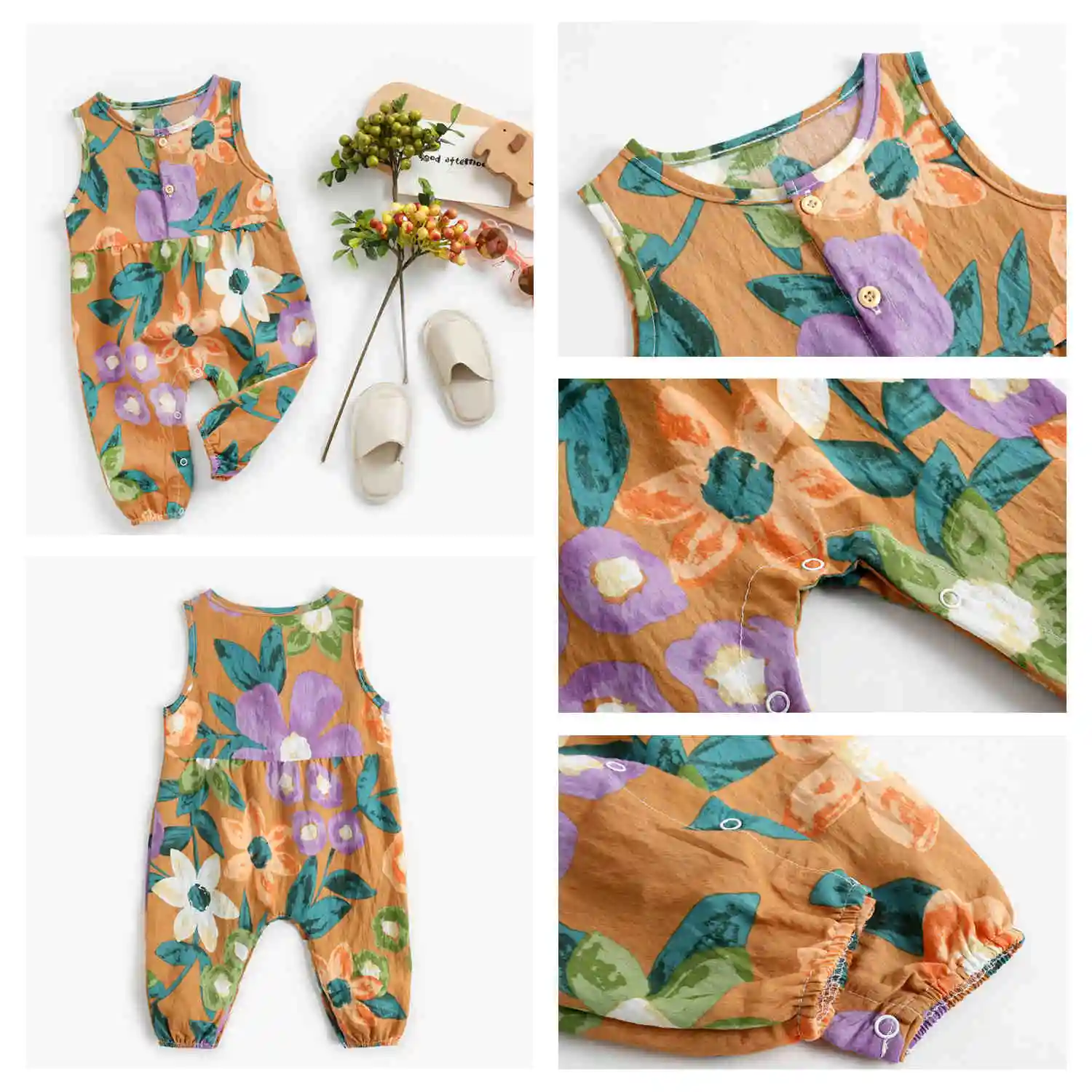 Baby Girls Sleeveless Cotton Romper
