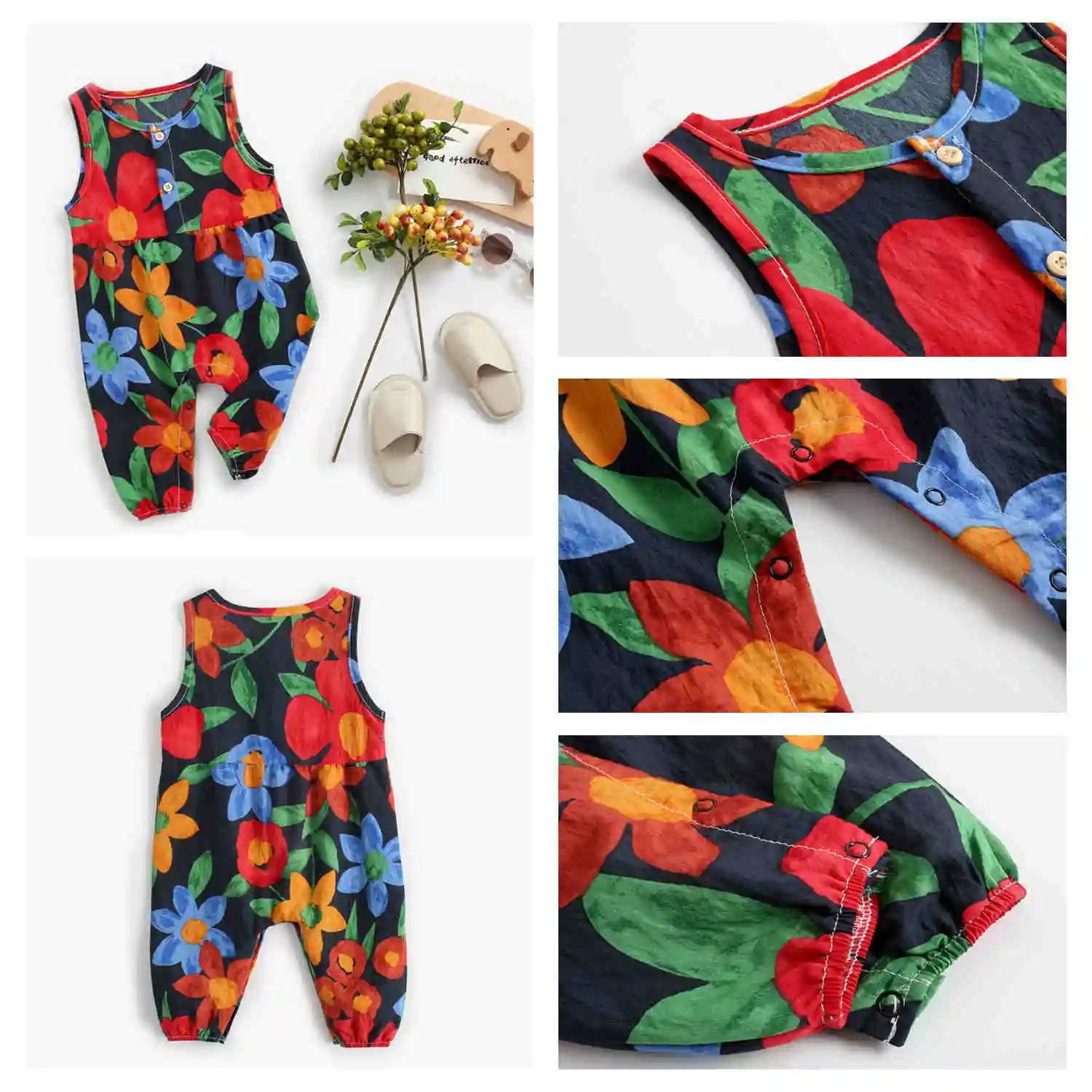 Baby Girls Sleeveless Cotton Romper