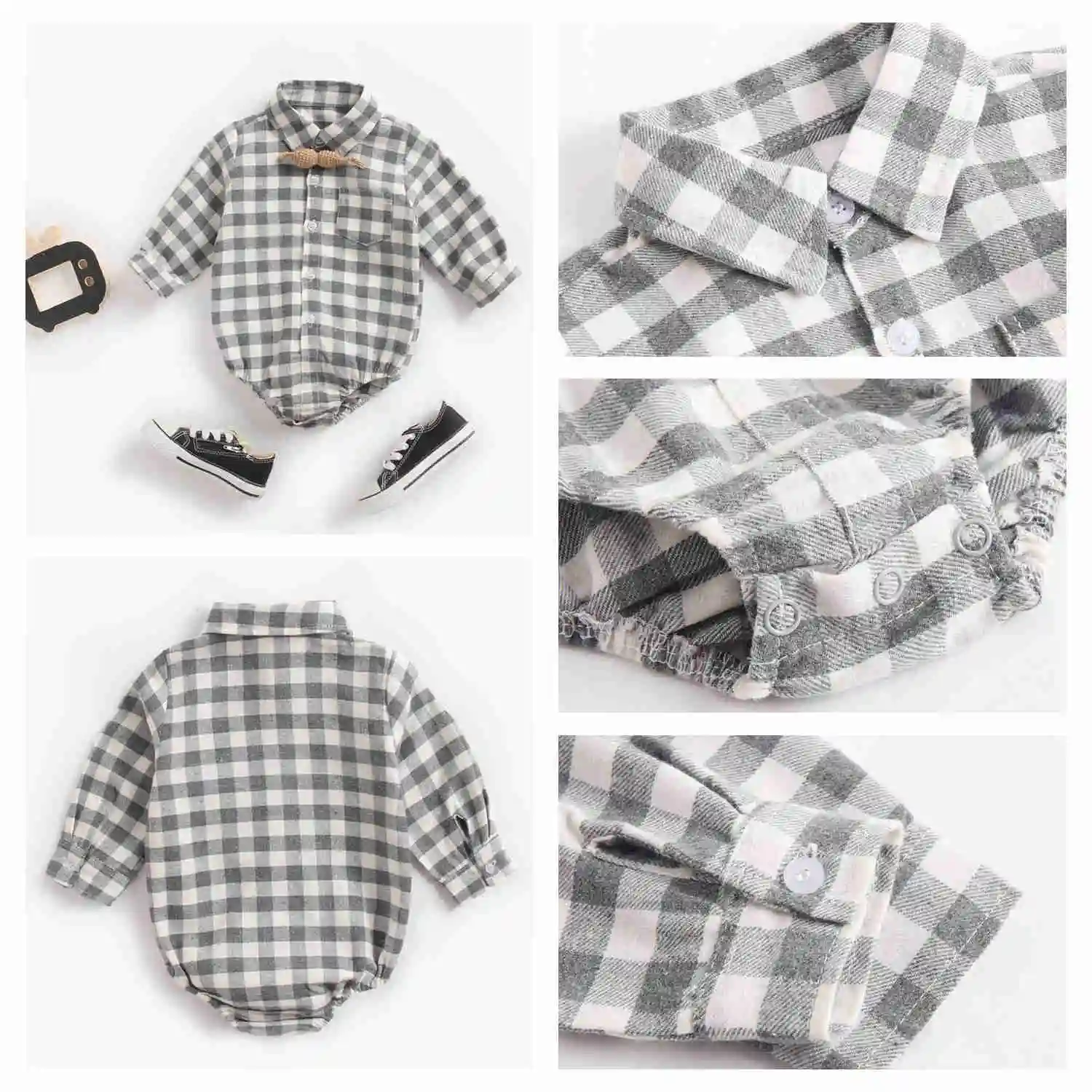Long Sleeve Plaid Cotton Baby Boys Bodysuits Long Sleeve Plaid Cotton Baby Boys Bodysuits
