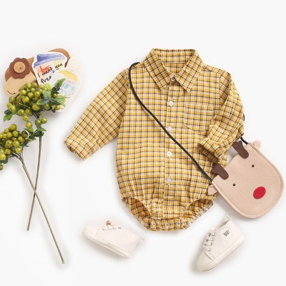 Long Sleeve Plaid Cotton Baby Boys Bodysuits - Image 6