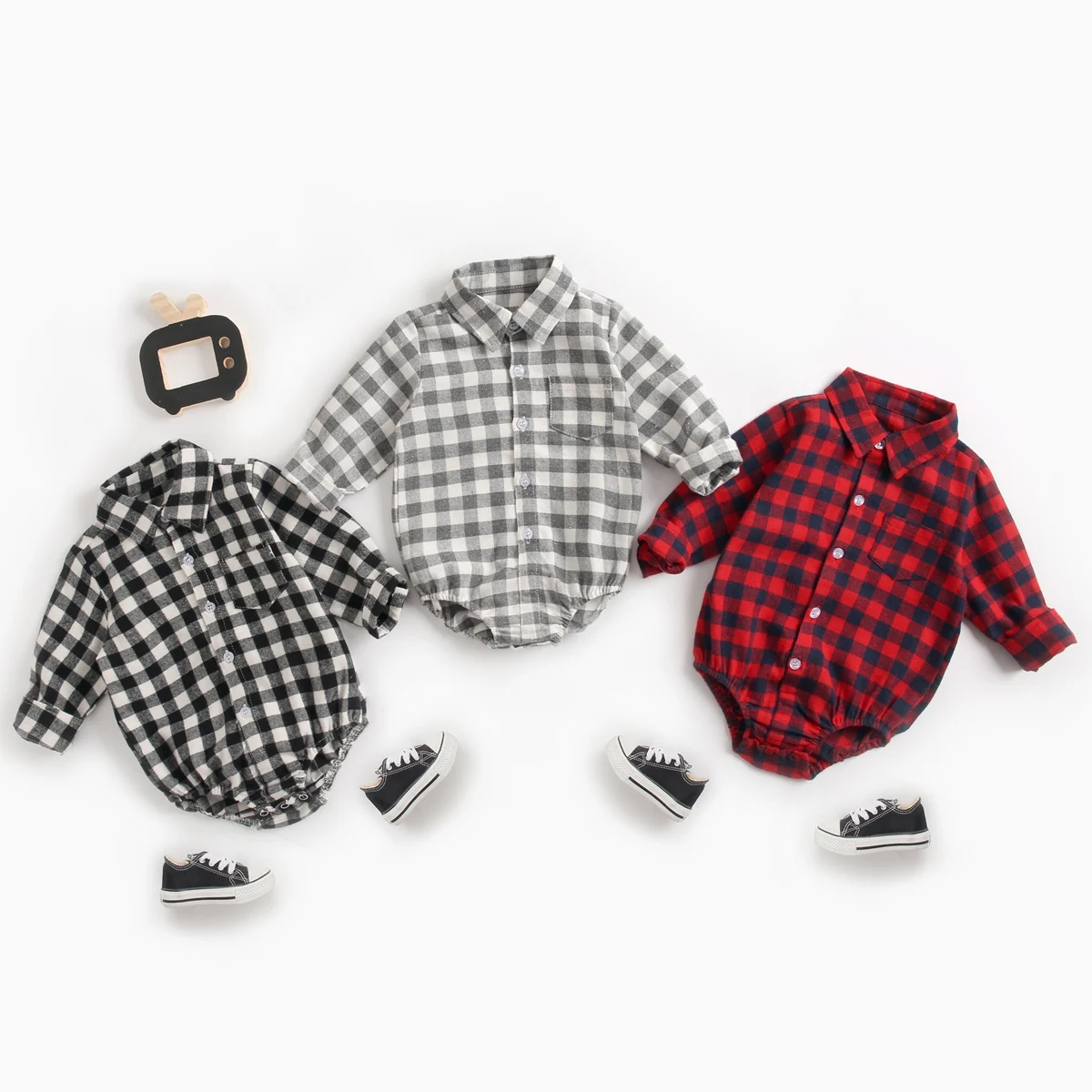 Long Sleeve Plaid Cotton Baby Boys Bodysuits Long Sleeve Plaid Cotton Baby Boys Bodysuits