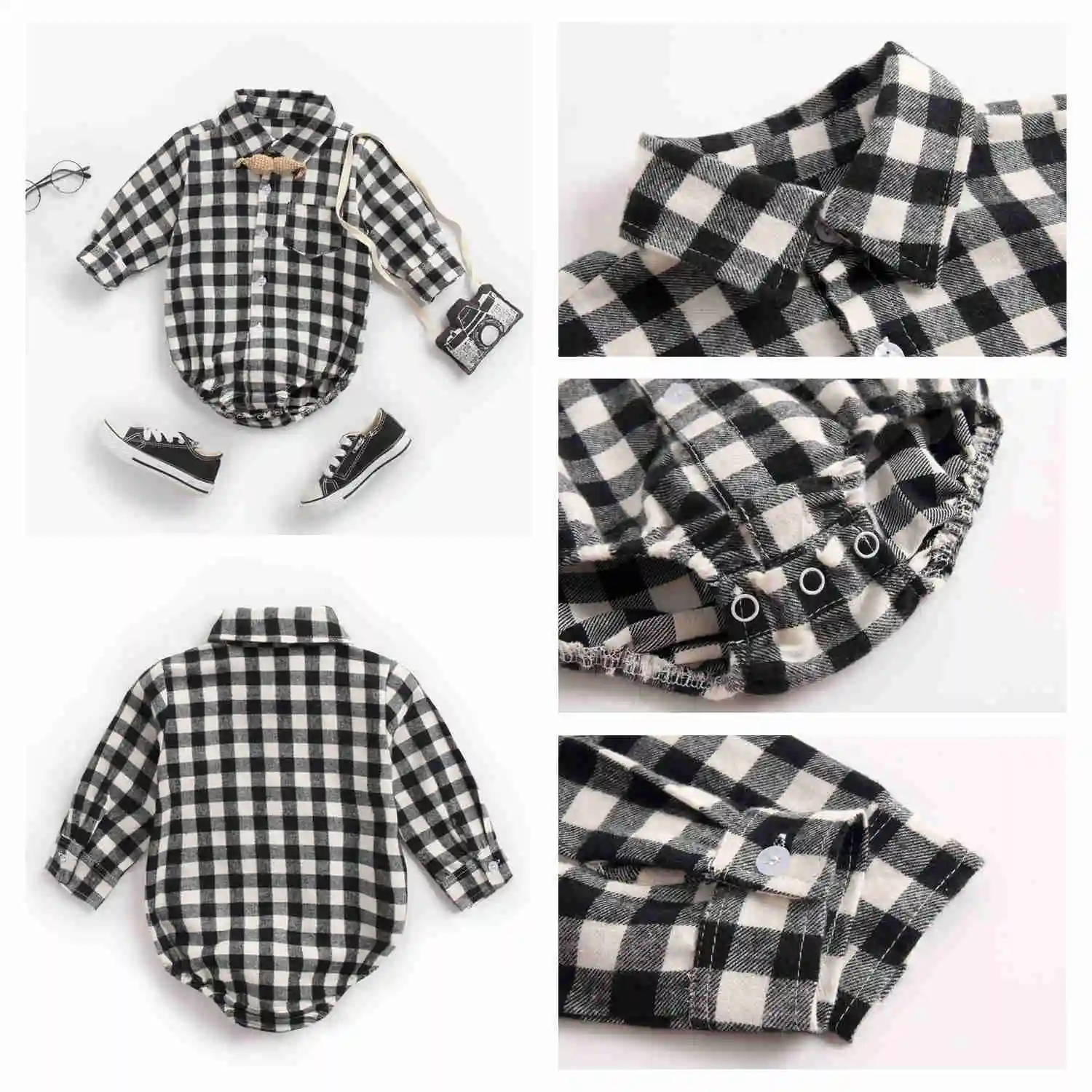 Long Sleeve Plaid Cotton Baby Boys Bodysuits Long Sleeve Plaid Cotton Baby Boys Bodysuits