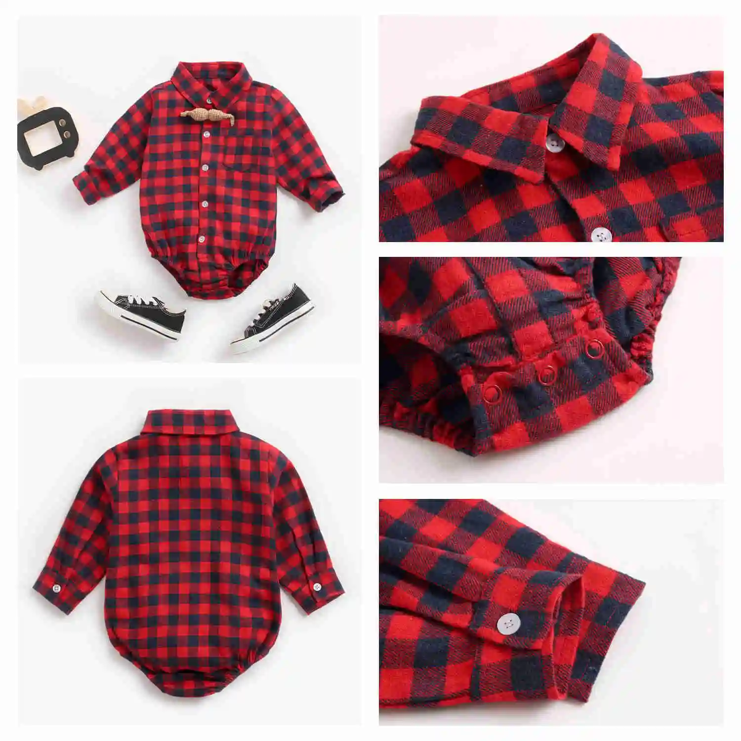 Long Sleeve Plaid Cotton Baby Boys Bodysuits Long Sleeve Plaid Cotton Baby Boys Bodysuits